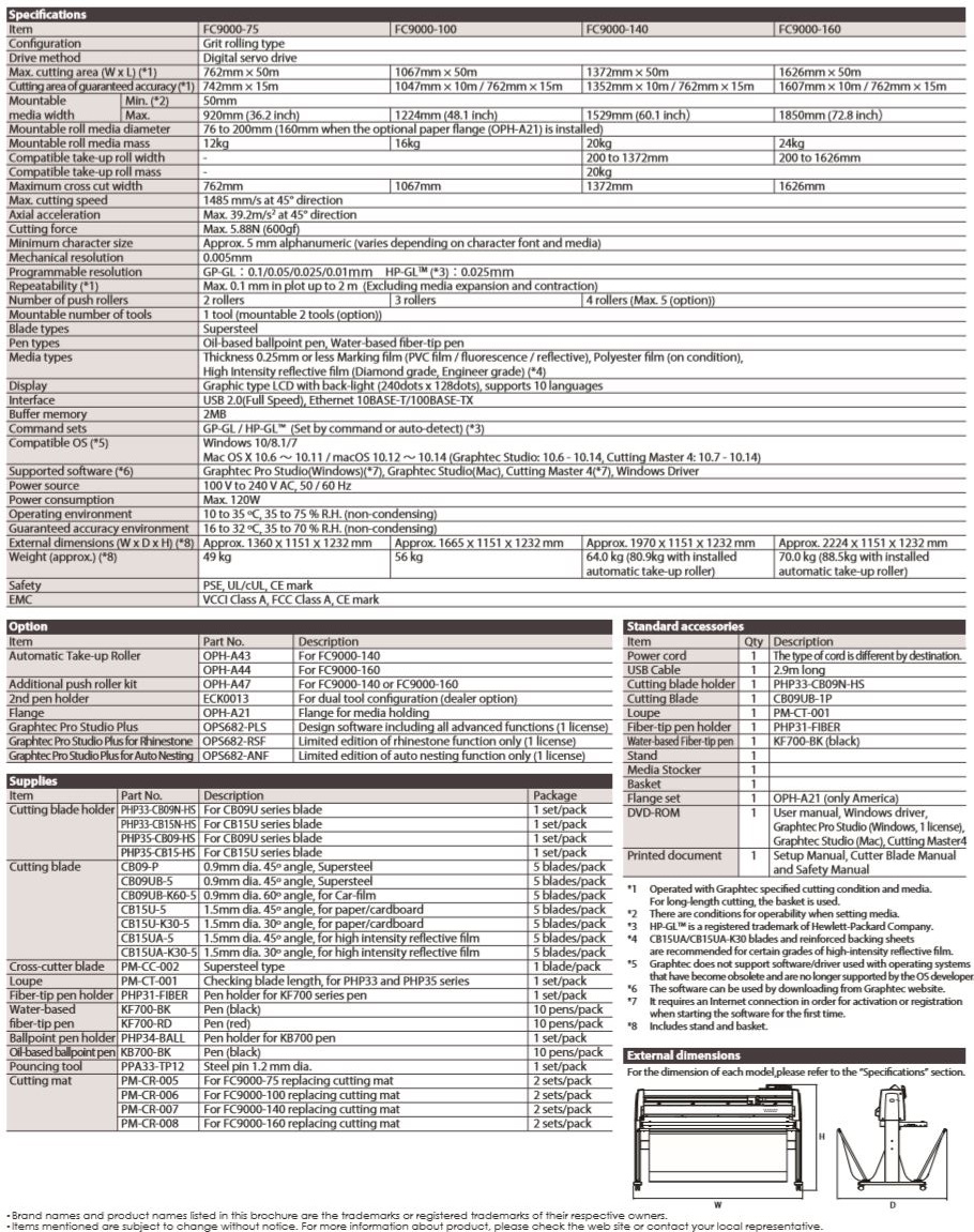 graphtec fc9000 - specification sheet